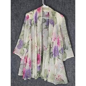 VTG AFTER DARK Floral Sheer Kimono Jacket Lavender Pink Green Silver Dots Sz 14